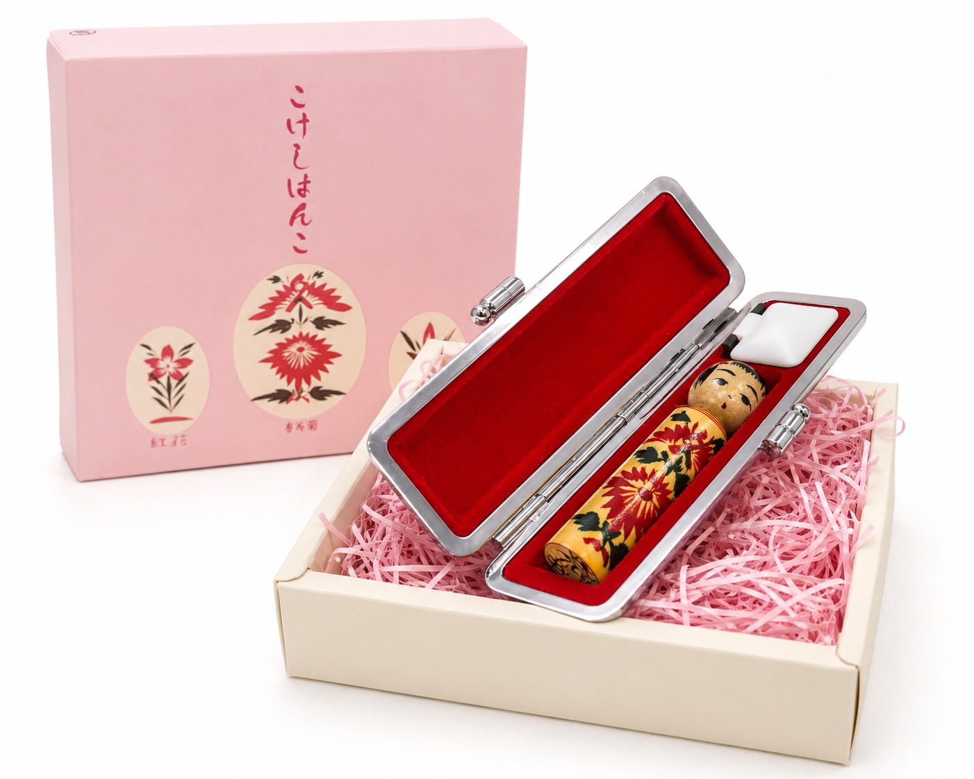 Hanko kokeshi y almohadilla de tinta